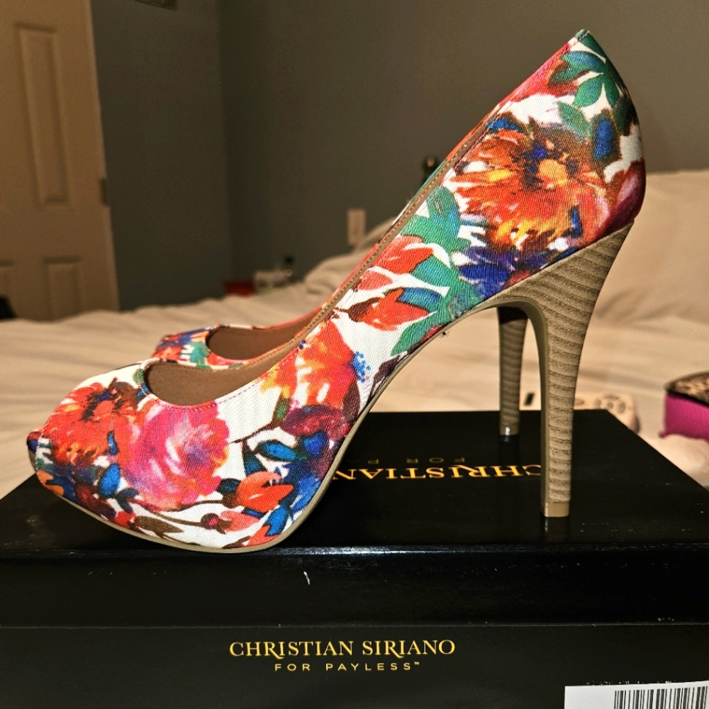 Christian Siriano by Payless Floral Peep-Toe Heels